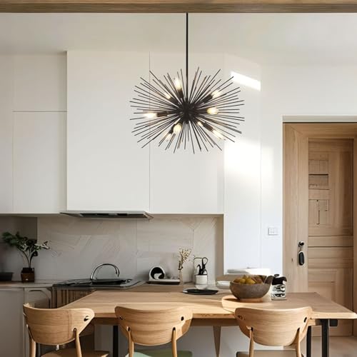 24in 9 Light Black Sputnik Chandelier Mid Century Modern