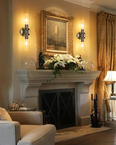 Nickel Wireless Battery Operated Wall Sconce with Remote Control (2 Count)