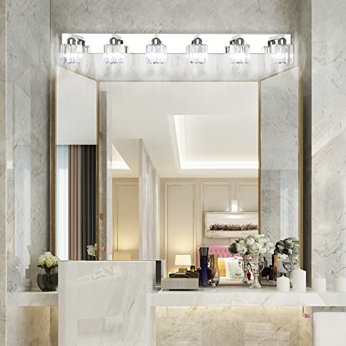 Bathroom Vanity Light Crystal Vanity Lighting Fixtures 6 Lights Chrome Vanity Light for Bathroom