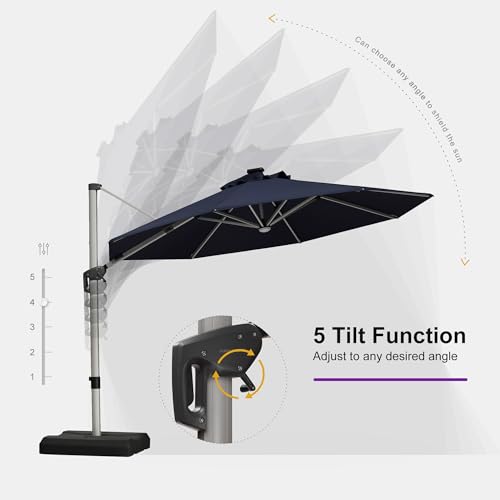 Cantilever Patio Umbrella 11ft Round Solar LED Light