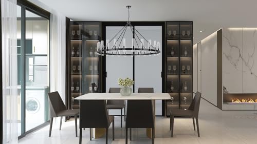 70 Inch Black Wagon Wheel Chandelier with Glass Shade