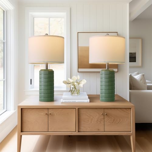 23" Dark Green Ceramic Table Lamps Set of 2 (2 Count)