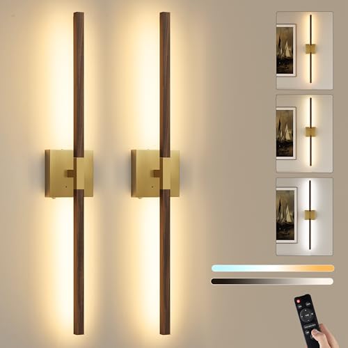 Gold & Walnut Battery Operated Wall Sconce with Remote Control (2 Count)