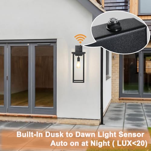 20'' Outdoor Wall Lantern Dusk Dawn Large Black Exterior Porch Light
