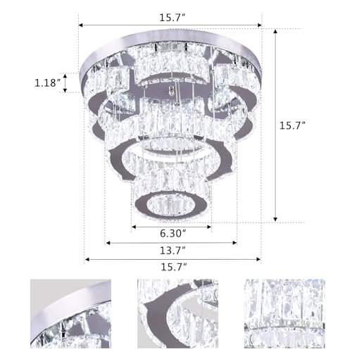 15.7" 2 Ring Flower Crystal Flush Mount Ceiling Light Cool White