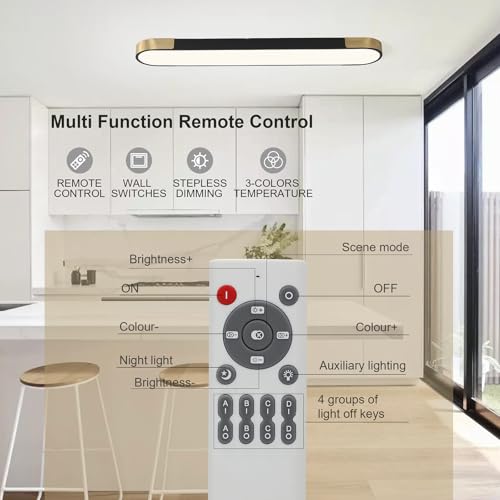 4FT LED Light Fixture 60W Dimmable Led Ceiling Light Black and Gold Flush Mount Ceiling Light Modern Light Fixtures Ceiling for Kitchen Closet Garage Office Hallway