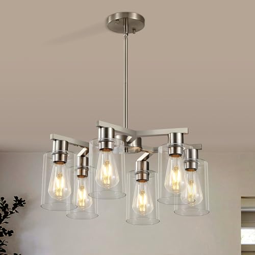 6 Light Modern Farmhouse Brushed Nickel Chandelier (6 Count)