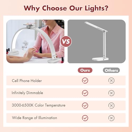 Half Moon Light for Nail Desk with Phone Holder