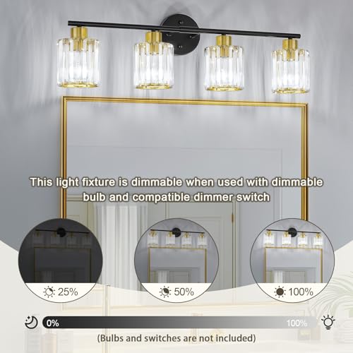 Modern Black Gold Crystal Bathroom Light Fixtures