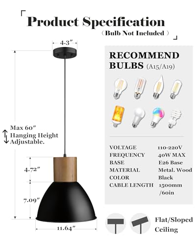 Solid Wood Metal Pendant Light Fixtures