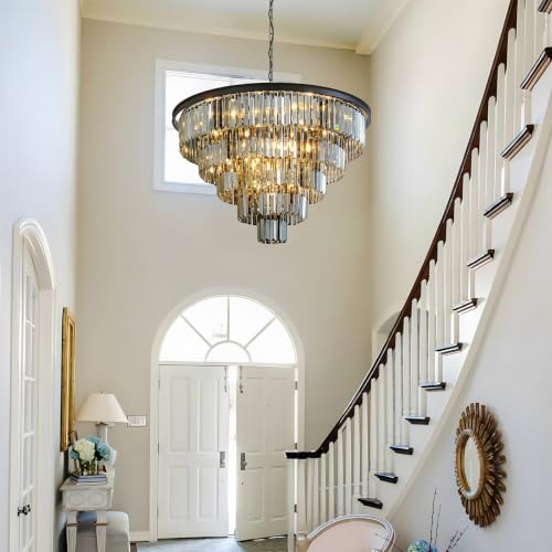 Smoke Gray Crystal Chandelier Modern Large Dining Room Light Fixture