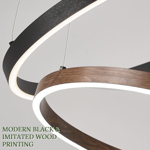 7 Ring LED Chandelier Black Walnut Wood Chandeliers Large Dimmable