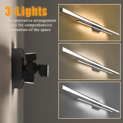 55" Long Black Vanity Light Bathroom Wall Light Fixtures Long Vanity Lights Over Mirror Lighting Lamps Dimmable Bathroom Wall Mount Lighting Over Vanity Mirror