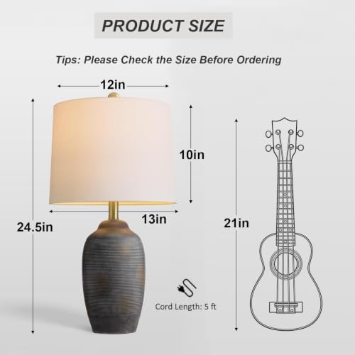 24.5" Ceramic Black Lamp for Living Room with Pre