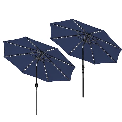 2 Pack 9' Solar Umbrella 32 LED Lighted Patio Umbrella Table Market Umbrella with Push Button Tilt (2 Count)