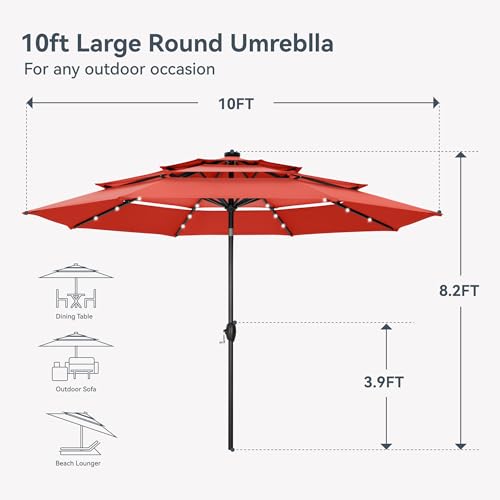 10ft Outdoor Patio Umbrella with Solar Lights