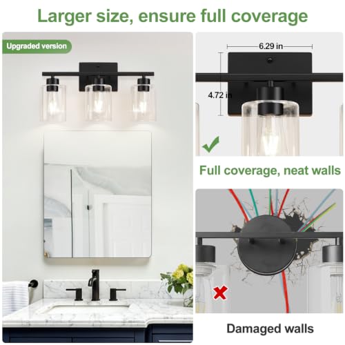 Black Bathroom Light Fixtures with Clear Glass Shades