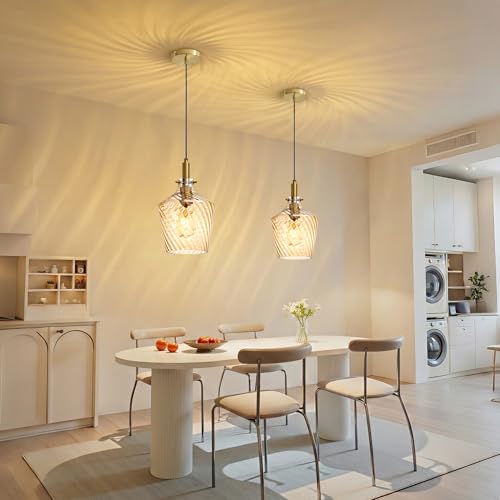 Stripes Amber Glass Pendant Light for Kitchen Island Gold 8 Inch 1 Pack