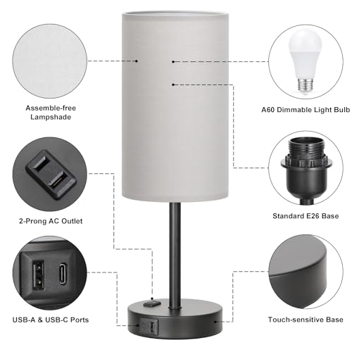17.4" Grey Lamp for Bedroom