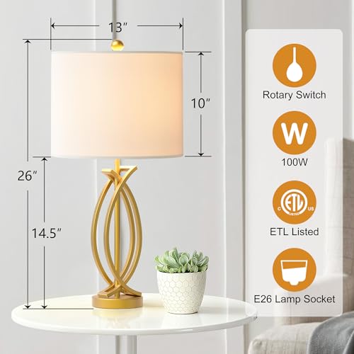 LORBAY HIGHTRY Gold Table Lamps for Bedroom Set of 2