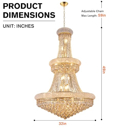 32 Inch Gold Crystal Eiffel Tower Chandelier