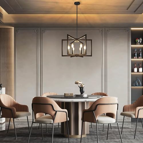 Klgxnrd 6-Light Modern Farmhouse Black Chandeliers for Entryway, Geometric Pendant Lights Kitchen Island, Hanging Industrial Metal Chandelier for Stairway Foyer Hallway Dining Room