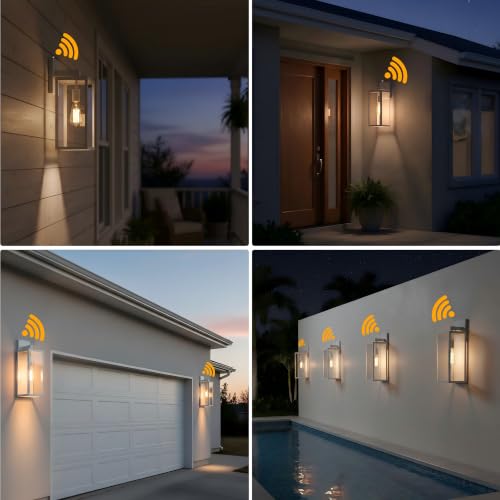 18 Inch White Large Outdoor Wall Lights Dusk to Dawn 2 Pack Outdoor Wall Sconces with Dusk to Dawn Sensor Porch & Patio Lights Large Size Outdoor Porch Light with Photocell Sensor Outdoor Lighting