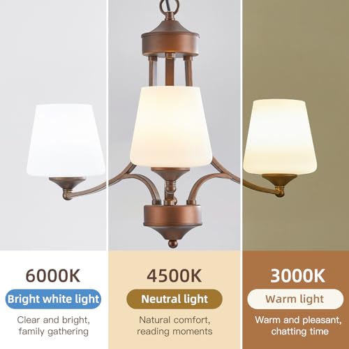 3 Light Oil Rubbed Bronze Chandelier for Dining Room Farmhouse Pendant Light Fixture with Frosted Glass Rustic Ceiling Lighting Modern Hanging Lamp for Kitchen Island Entryway (3 Count)