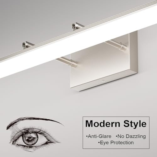 31.5 inch Modern Brushed Nickel Vanity Light Adjustable Bathroom Light Fixtures Over Mirror Rotatable Vanity Lighting 5500K
