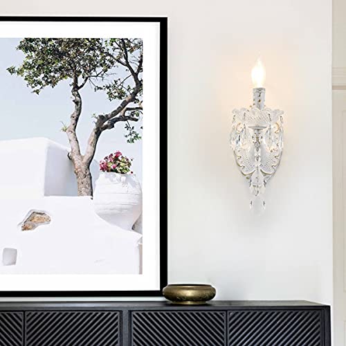 Crystal Wall Sconce Distressed White Vintage Wall Chandelier