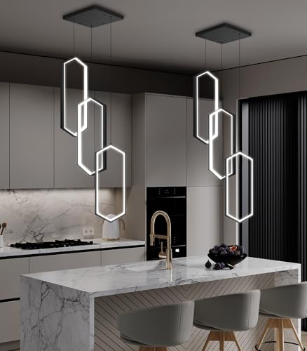 3 Rings Dimmable Pendant Lighting Adjust LED Mini Chandelier Ceiling Light Fixtures for Kitchen Island Dining Room Living Room Bedroom Black