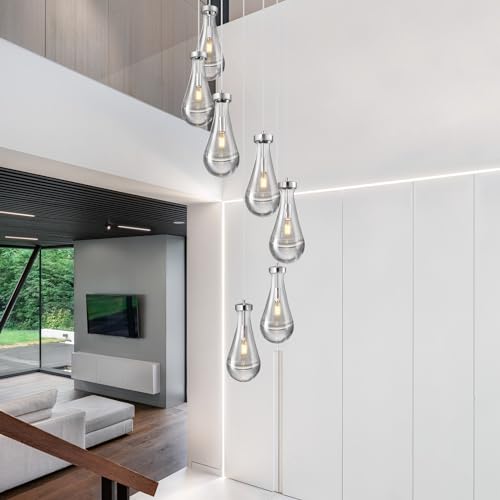 Raindrop Pendant Lights Kitchen Island Teardrop Chrome Hanging Light Fixtures Clear Solid Glass Pendant Light Modern Chandeliers for Dining Room Porch Corridor Living Room