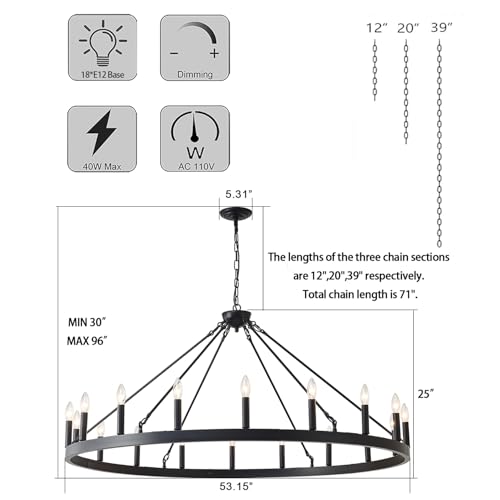 53 Inch Large Black Wagon Wheel Chandelier 18