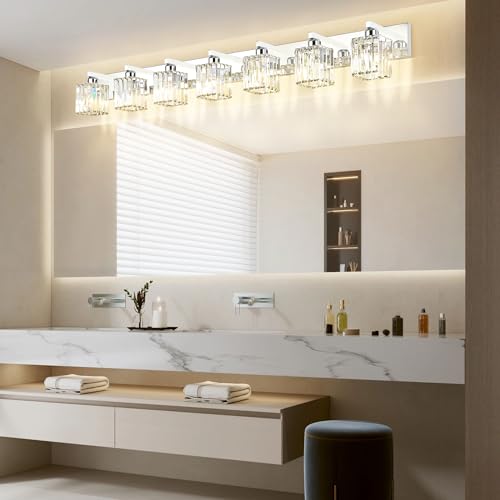 Bathroom Vanity Light Fixtures Chrome Vanity Light for Bathroom Crystal Vanity Lighting Fixtures 7 Light