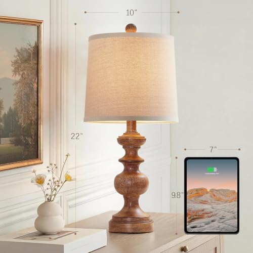 Farmhouse Table Lamp Set of 2 (Wood Grain)