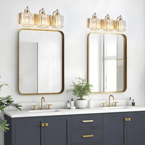 3 Light Modern Gold Bathroom Vanity Lights Brushed Brass Lighting Fixtures Over Mirror