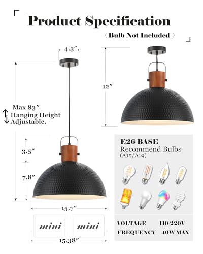 16 Inch Ash Wood Hammered Pendant Light Fixtures