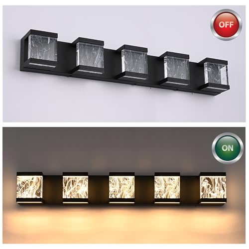 5 Lights Black LED Vanity Lighting with Unique Smoke Acrylic Panel