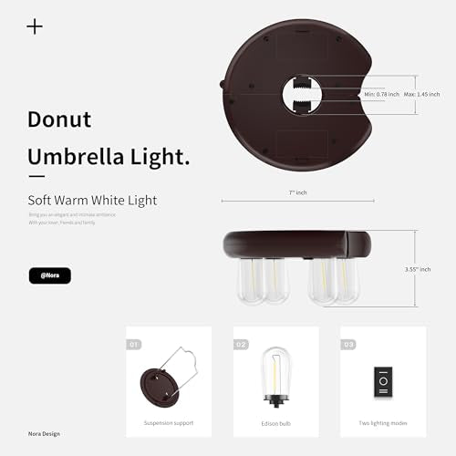 Patio Umbrella Light with LED Edison Bulbs