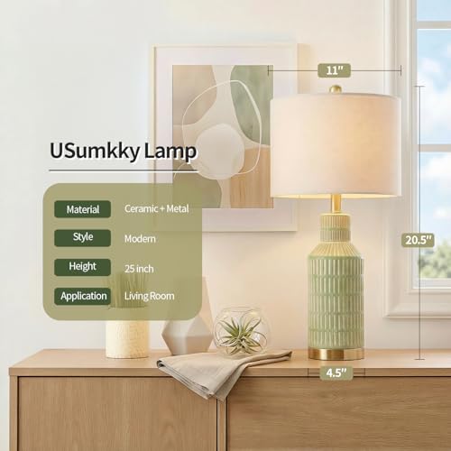 25" Green Ceramic Table Lamp (2 Count)