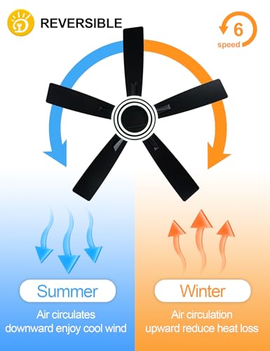 52 Inch Black Modern Ceiling Fans with Lights Chandelier Fan