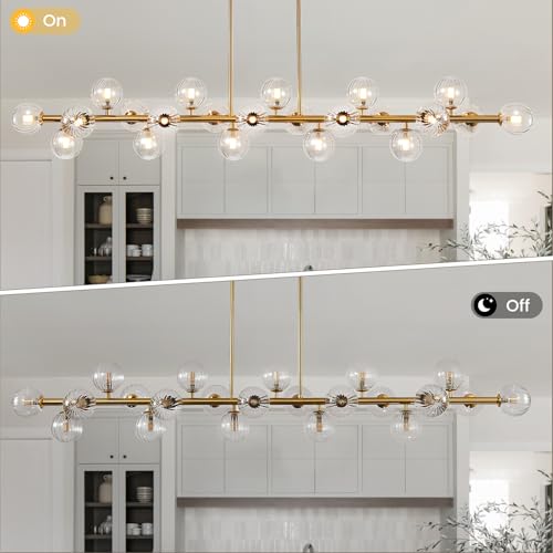 Gold Linear Large Chandelier Modern Chandelier Glass Pendant Light Fixture Adjustable for Dining Living Room Kitchen Island 22