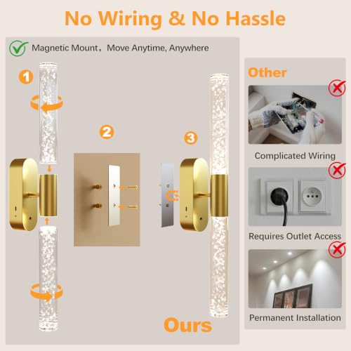 Crystal Battery Operated Wall Sconces Set of 2 for Home Space (2 Count)