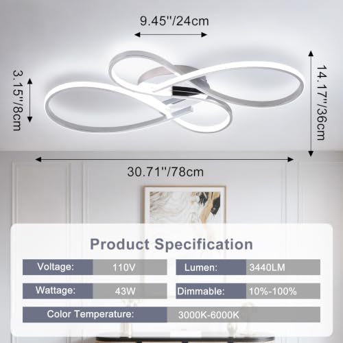 66W Dimmable Modern LED Ceiling Light Fixtures 3000K