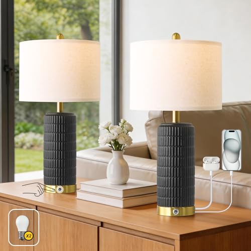 Ceramic Table Lamps Set of 2 for Living Room (2 Count)