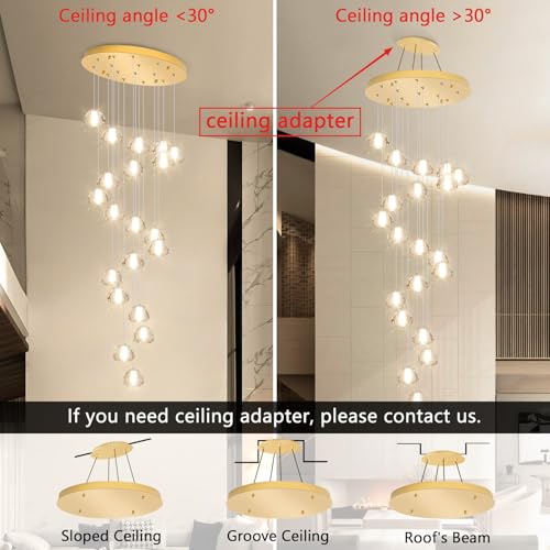 Gold Modern Crystal Chandelier for Staircases 157" Long Adjustable Ceiling Light for Entrance 3000K LED Hanging Lighting Living Room Hallway Entryway