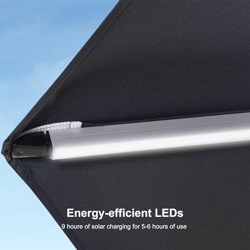 Patio Umbrella with Base 12ft Solar LED Light Double Top
