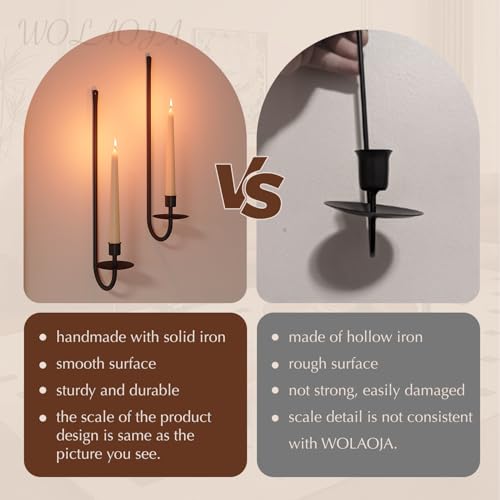 Metal Wall Candle Sconce Holder Set of 2 Wall Mount Candle Holder Pillar Holder Black Modern Wall Candle Sconces Hanging for Living Room Farmhouse Fireplace Wedding (2 Count)