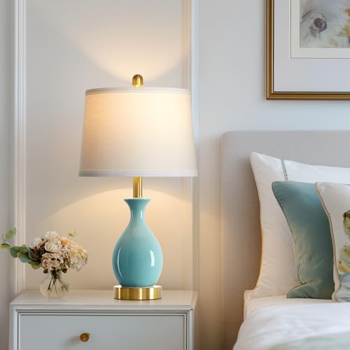 24" Aqua Blue Ceramic Table Lamps Set of 2 (2 Count)