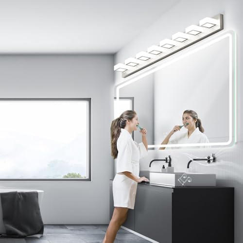 8 Light Brushed Nickel Bathroom Vanity Lights Metal Acrylic LED Modern Bathroom Wall Lighting Fixtures Over Mirror